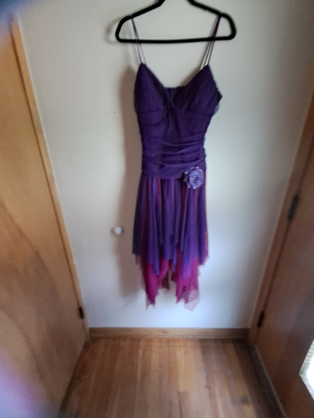 Girls Purple Layered Chiffon Party Dress with Flower Accent